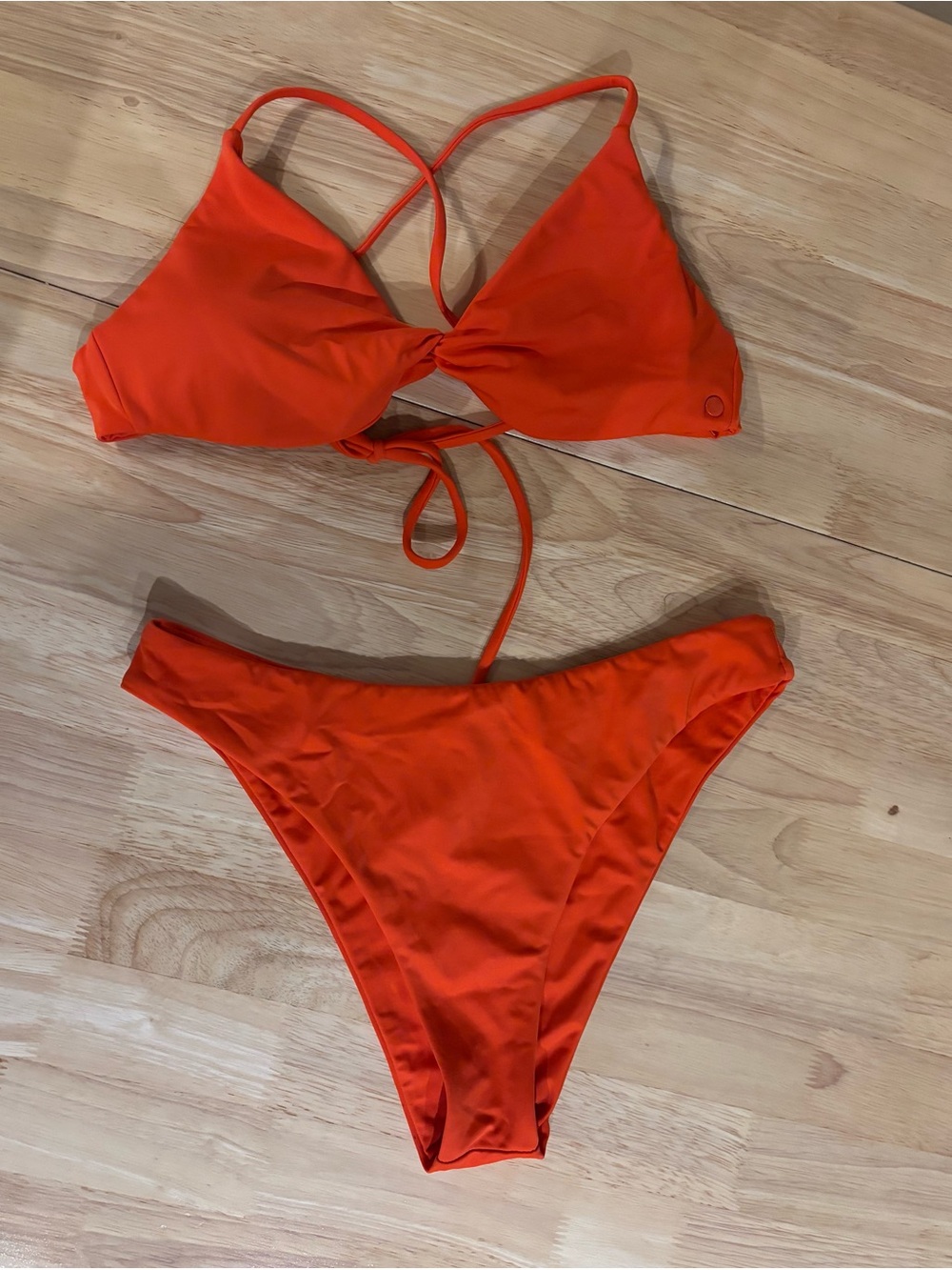 Volcom Bright Red/Orange Twist-Front Bikini Set